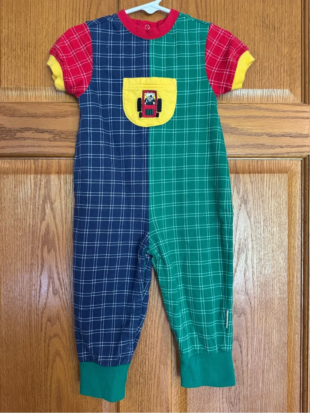 Vintage 90s Gymboree Rainbow Tag Cow Tractor Colorblock Romper Infant